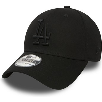 New Era Curved Brim Black Logo39THIRTY Essential Los Angeles Dodgers MLB Black Fitted Cap