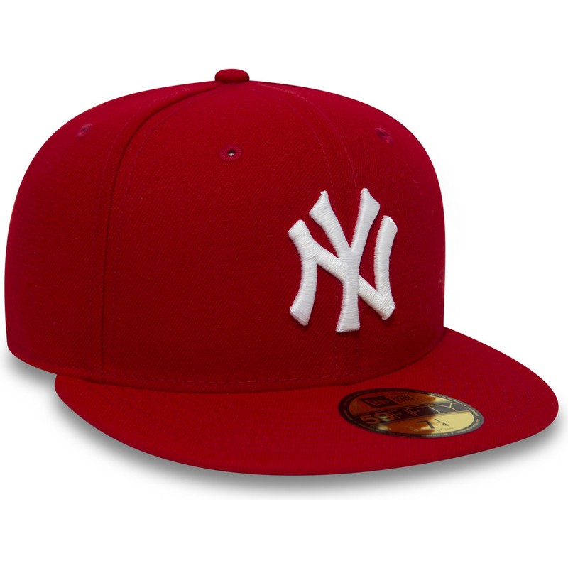 New Era Flat Brim 59FIFTY Essential New York Yankees MLB Red Fitted Cap ...