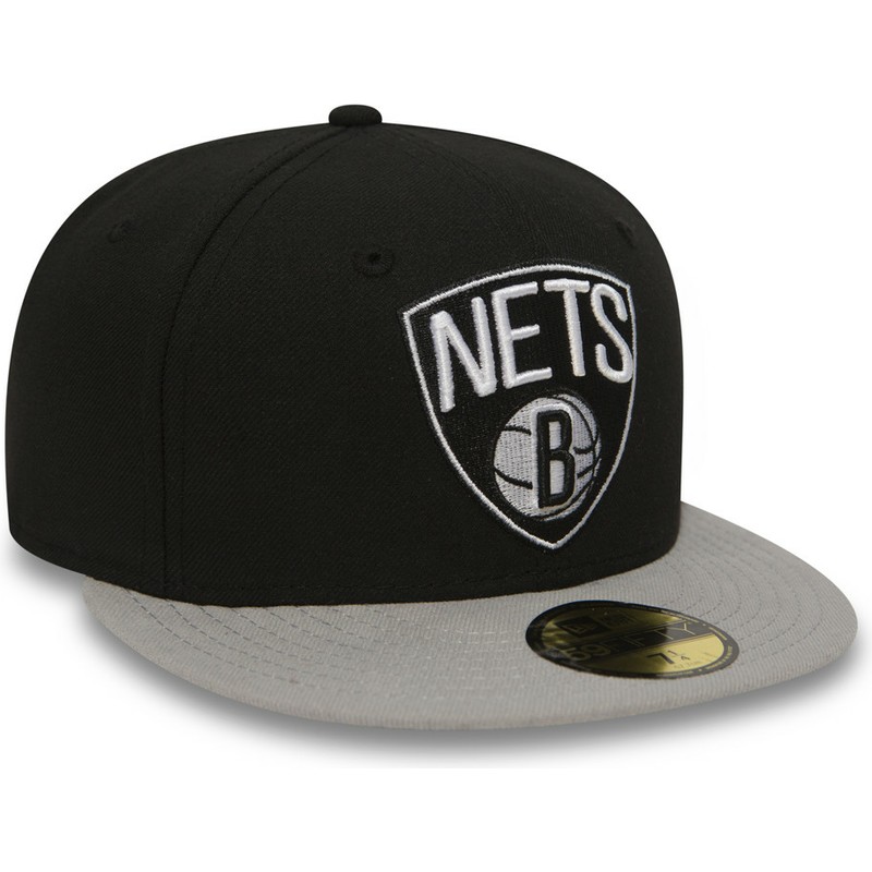 New Era Flat Brim 59FIFTY Essential Brooklyn Nets NBA Black Fitted Cap ...