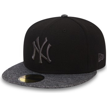 New Era Flat Brim Grey Logo 59FIFTY Grey Collection New York Yankees MLB Black Fitted Cap with Grey Visor
