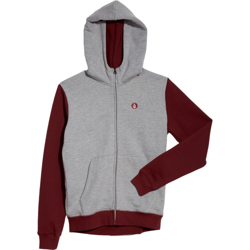 Volcom Youth Grey Single Stone Division Grey and Red Zip Through Hoodie ...