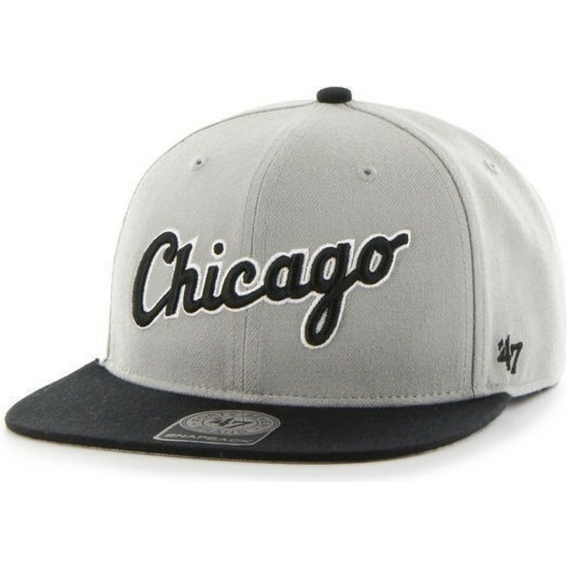 47-brand-flat-brim-script-logo-chicago-white-sox-mlb-grey-snapback-cap