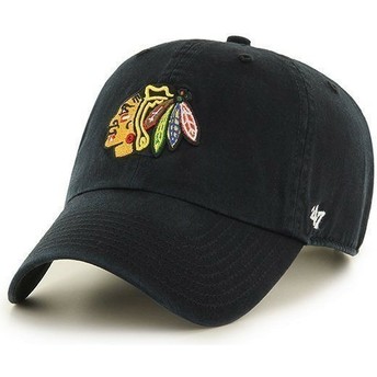 Gorra curva negra de Chicago Blackhawks NHL Clean Up de 47 Brand